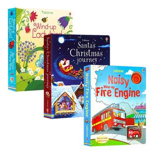 Usborne Windup 发条轨道书3册英文原版 Ladybird小瓢虫 Christmas圣诞之旅 Racing cars 赛车 亲子互动益智交通工具玩具书大开本