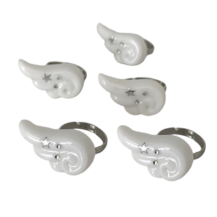 YoRoooi 自制手工韩系简约翅膀可爱开口戒指爱心素圈指环食指戒女