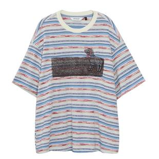 【商场同款】MOVEUP幻走2025春季新款趣味绣花间色设计短款T恤女