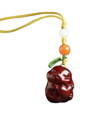 小叶紫檀木雕兔子钥匙挂件文玩