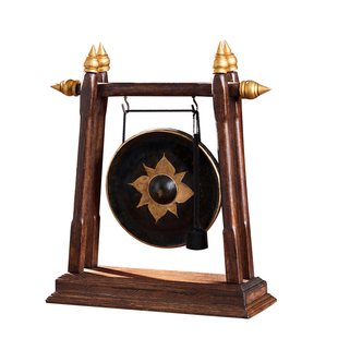 泰国工艺品木雕装饰摆件客厅办公室复古摆件玄关桌面实木铜锣摆设