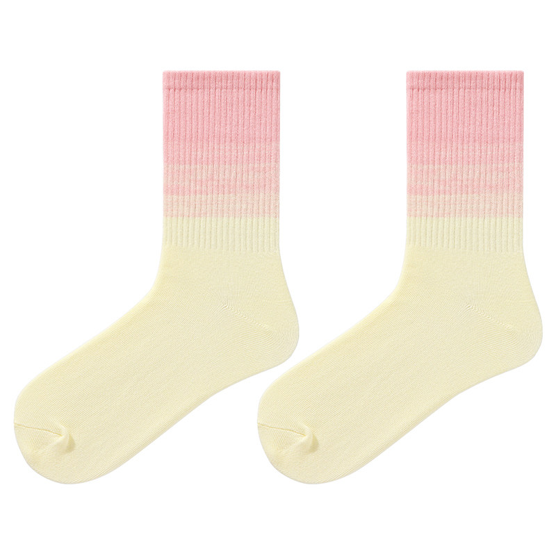 不会丢的袜子 个性渐变色中筒袜男女ins潮流彩虹色甜酷百搭棉长袜