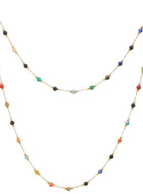 LaraineYin 轻奢小众石头玛瑙圆珠钛钢项链女轻奢小众百搭毛衣链