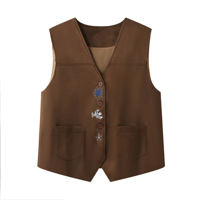 老钱风小鸟刺绣马甲背心外套女秋装休闲叠穿百搭V领马夹坎肩上衣