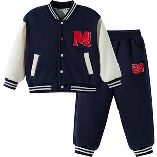 贝贝怡童装儿童棒球服套装两件加绒秋冬新款男童运动装保暖班服潮