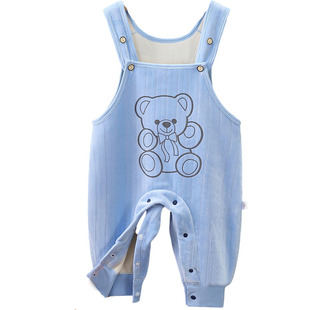 小月龄宝宝背带裤加绒保暖56个月婴儿男宝秋冬无骨暗扣可开档裤子