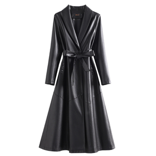 海宁真皮皮衣女2025春秋新款中长款修身显瘦绵羊皮风衣外套皮大衣