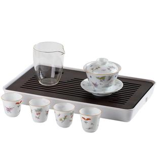 景德镇陶瓷粉彩盖碗茶具套装2026新款泡茶专用茶具高档轻奢礼物