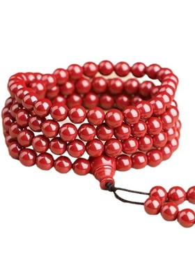 天然朱砂原矿108颗佛珠手链多圈男女本命年紫金砂手串转运保平安