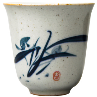 手绘陶瓷品茗杯复古闻香杯粗陶手工茶杯景德镇青花瓷功夫茶具单杯
