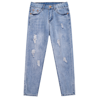 破洞阔腿牛仔裤女装高腰显瘦裤子