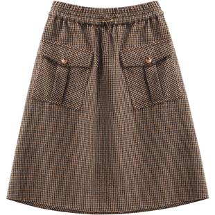 COCOBELLA[miu系高知风]威尔士格纹半身裙女秋冬毛呢中裙HS7010B