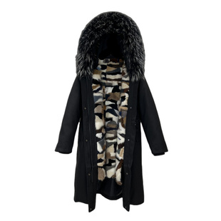 真毛皮草派克服水貂毛内胆貉子大毛领长款大衣冬季保暖显瘦外套女