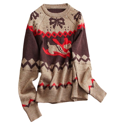 圆领宽松毛衣可配一整套半身裙女