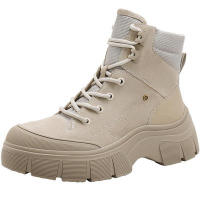 百丽厚底马丁靴工装靴女款冬季新款真皮加绒英伦风短靴B8S1DDD4