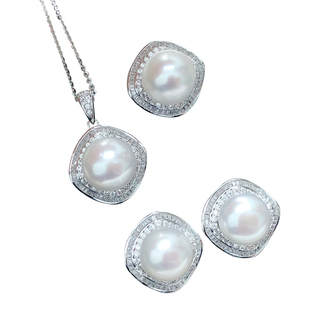 爆款天然淡水珍珠套装首饰三件套 豪华戒指耳钉吊坠 强光S925纯银