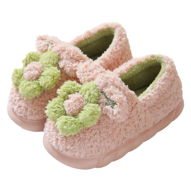 高跟棉拖鞋女厚底包跟家用可爱花朵居家拖鞋冬加绒月子鞋保暖棉鞋