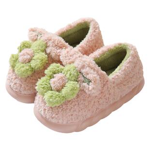 高跟棉拖鞋女厚底包跟家用可爱花朵居家拖鞋冬加绒月子鞋保暖棉鞋