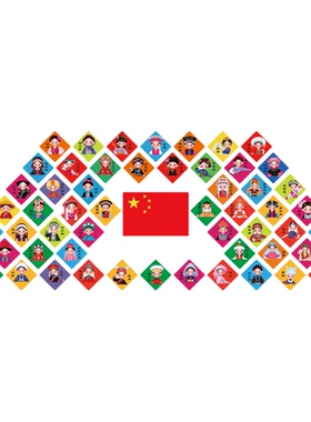 56五十六个民族图鉴团结环创幼儿园托管机构文化主题墙成品爱国贴