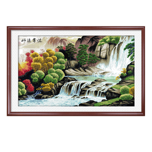 客厅大幅风景十字绣2025新款线绣好运常来高山流水印花手工简单绣