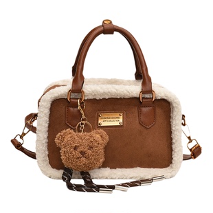 高级感复古手提包羊羔毛绒面革波士顿女包2026新款休闲单肩斜挎包