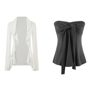 7Shiftin 原创设计韩系松弛感穿搭白色罩衫搭配灰色吊带两件套装