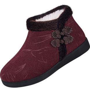 老北京棉鞋女正品冬季加厚羊毛加绒保暖老太太棉靴老人防滑妈妈鞋