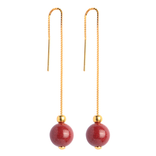 天然朱砂纯银耳线女红色复古流苏耳链耳坠耳环耳饰耳钉本命年礼物