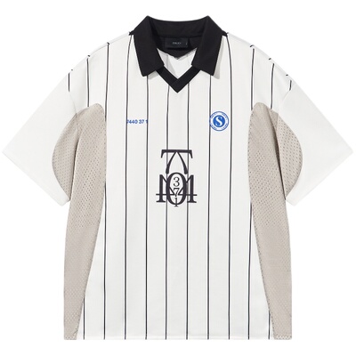 7440条纹印花翻领球衣短袖T恤