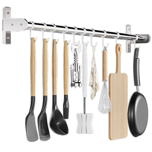 不锈钢厨房挂钩免打孔挂杆壁挂式锅盖收纳锅铲勺子置物架刀架收纳