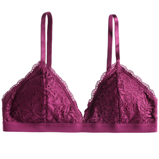 美标性感内衣女无钢圈法式蕾丝抹胸胸罩薄款无痕丝绸真丝里料文胸