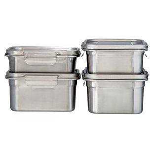 霜山304不锈钢保鲜盒家用食物储存便携式老式饭盒便当盒冰箱收纳