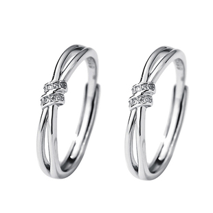 Princess原创999纯银闺蜜戒指定制闭口情侣戒指一对足银镶钻戒指