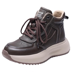 真皮高帮加绒休闲鞋女厚底运动鞋2025冬季新款轻便保暖棉鞋皮短靴