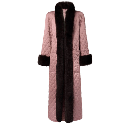 美人余易梦玲文晓晓同款粉色菱格棉服环保毛毛皮草拼接大衣外套女