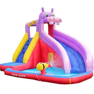 博士豚河马充气城堡儿童蹦床家用跳床室内户外喷水滑梯攀岩淘气堡