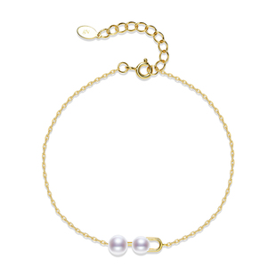 京润珍珠 优游 银S925淡水珍珠手链 4-6mm圆形白色简约设计手链D