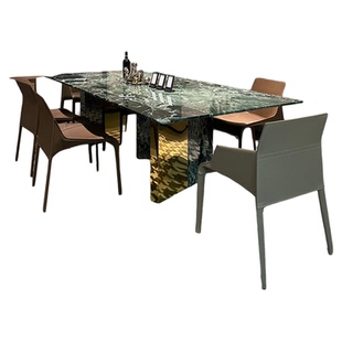 天然普拉达绿奢石餐桌意式极简别墅客厅轻奢高级感长方形餐桌椅