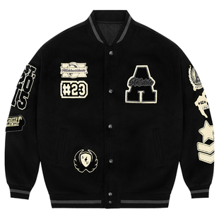 ANTIDOTE刺绣毛呢棒球服夹克男秋冬棉服美式国潮原创夹棉加厚外套
