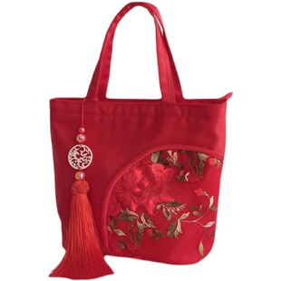 芬芳之品原创中国风休闲刺绣小方包唐装中式手工小包新款复古红色