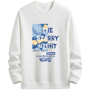 NASA卫衣男款秋冬2025新款加绒加厚长袖圆领青少年白色无帽打底衫