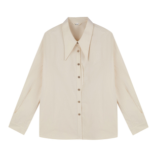 it'real法式白色衬衫女春装宽松显瘦垂感翻领防晒休闲长袖衬衣