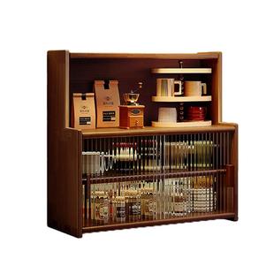 实木茶杯收纳架博古架桌面置物柜茶室氛围布置架黑胡桃台面防尘柜