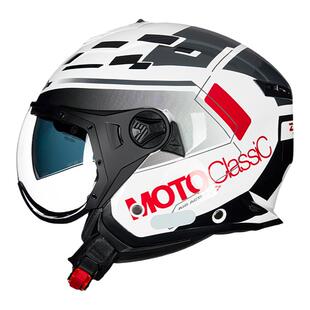 瑞狮头盔四季通用摩托车半盔女士双镜片大码四分之三盔冬季头盔男