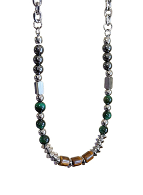 Komeiku新中式绿棕石珠项链