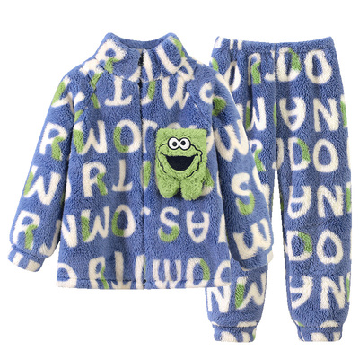 男童睡衣秋冬季保暖家居服套装