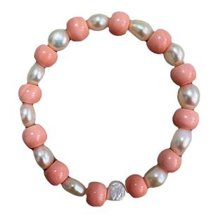 天然原矿七宝粉贝珍珠母贝壳手串女手链苹果珠配巴洛克小香风欧美