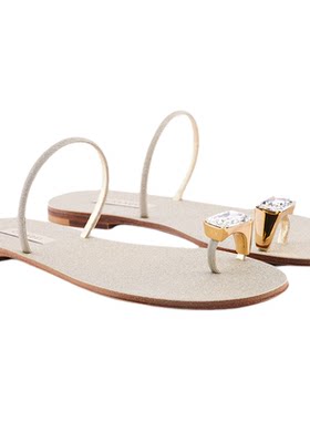CASADEI/卡桑蒂【26新品】Soroya鸽子蛋水钻凉鞋 套趾平底凉拖鞋