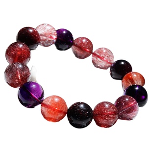 东越天然黑加仑彩超七手链女金草莓云母片骨干满发丝紫红超七水晶