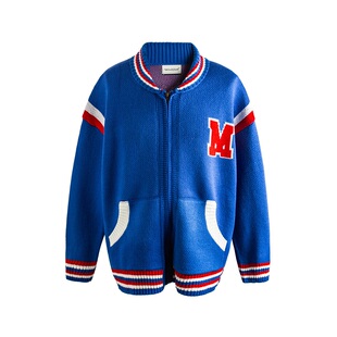 Medaigual 美式宝蓝色街头滑板宽松棒球服外套男街舞重磅拉链毛衣